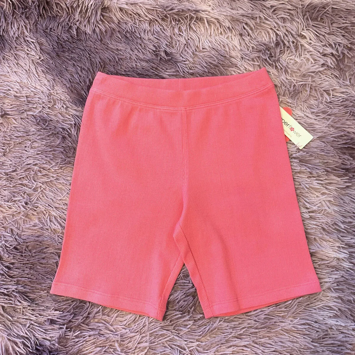 TWEEN PINK COSMOS RIB BIKERT SHORTS