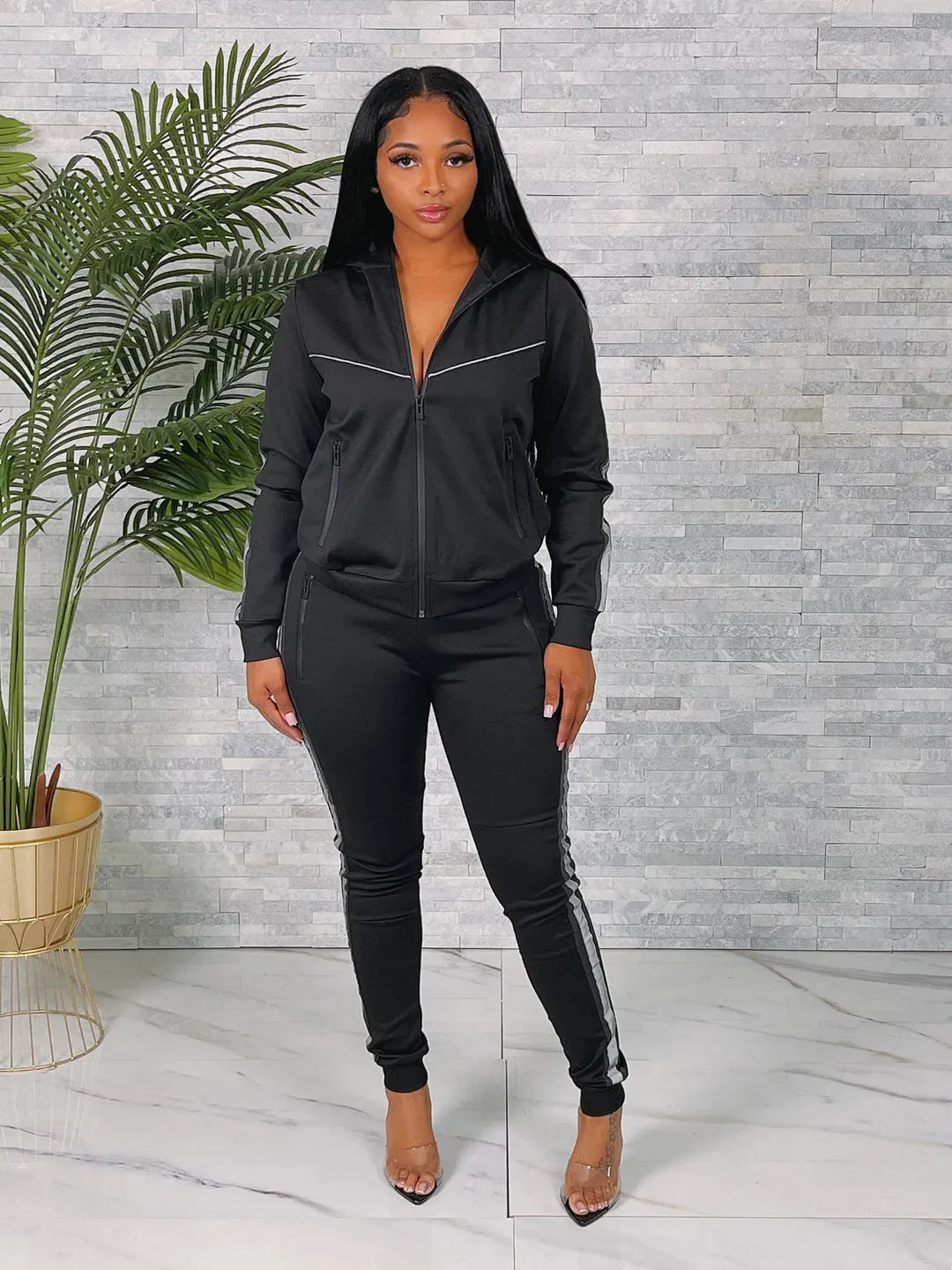 TWO PIECE JACKET & TAPERED LEG JOGGER SET ( PLUS SIZES)