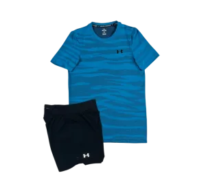 Under Armour Seamless Wave T-Shirt and Speedpocket 7 Inch Shorts Set - Blue/Black