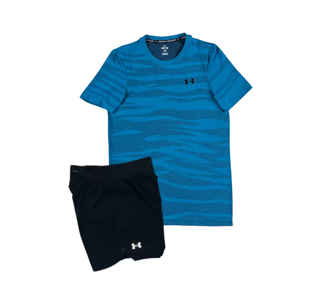 Under Armour Seamless Wave T-Shirt and Speedpocket 7 Inch Shorts Set - Blue/Black
