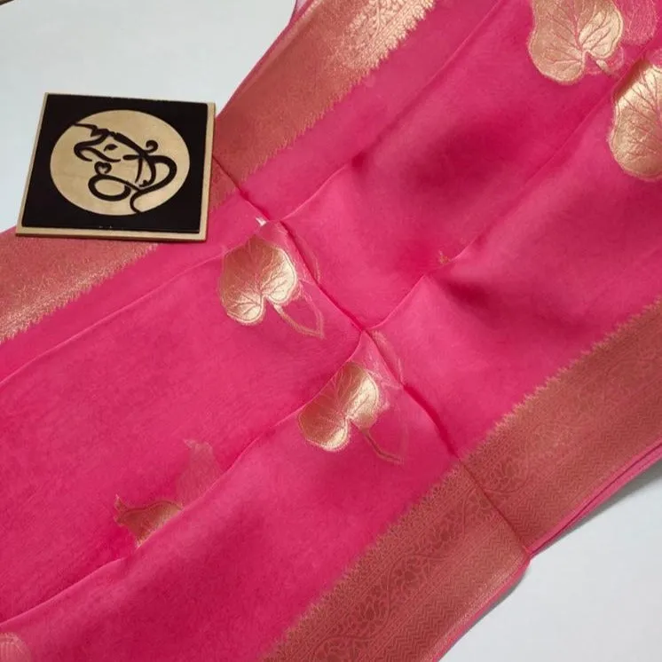 Unique Ruby Pink Banarasi Soft SIlk Zari Saree
