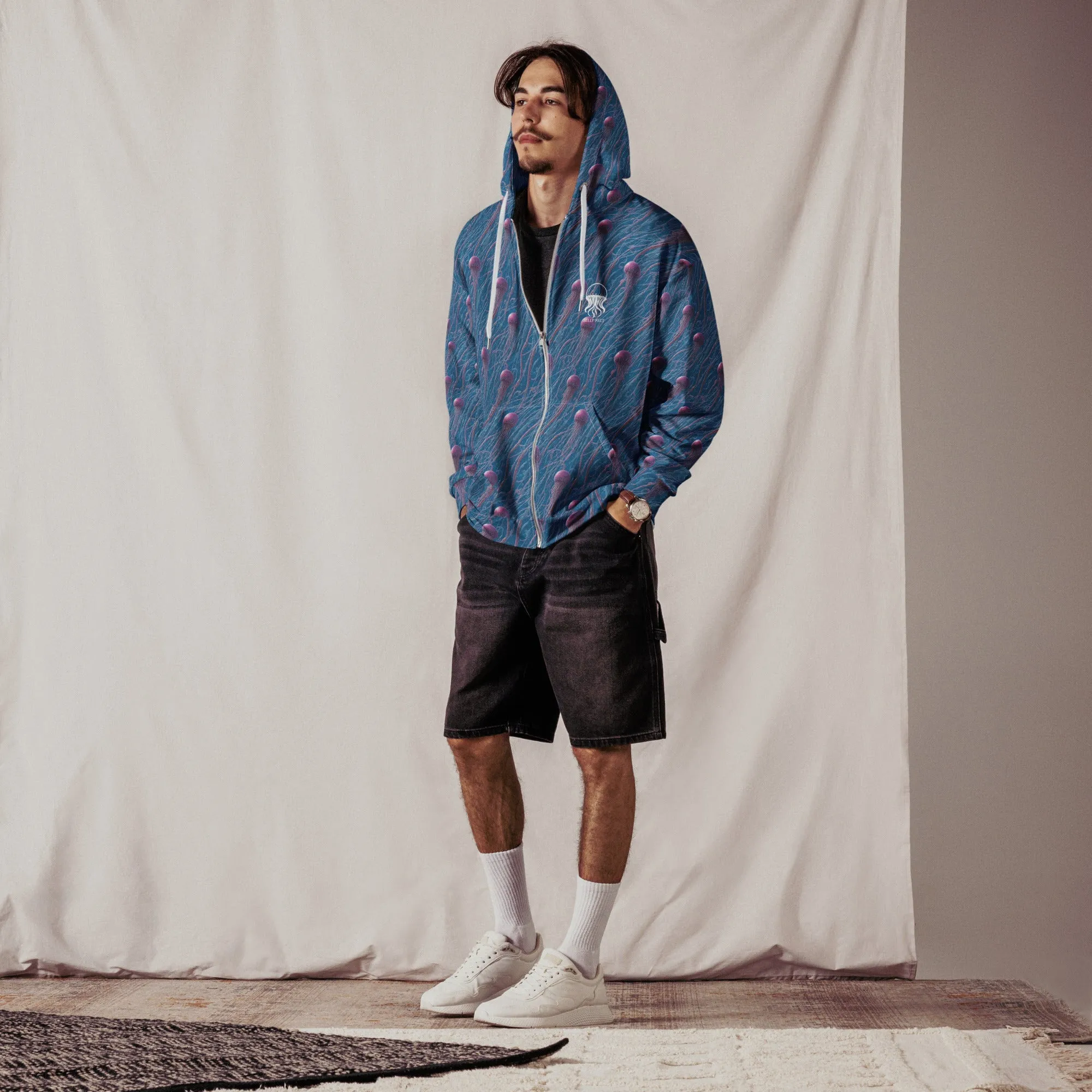 Unisex Comfort Zip Hoodie - Blue and Violet Jellyfishes