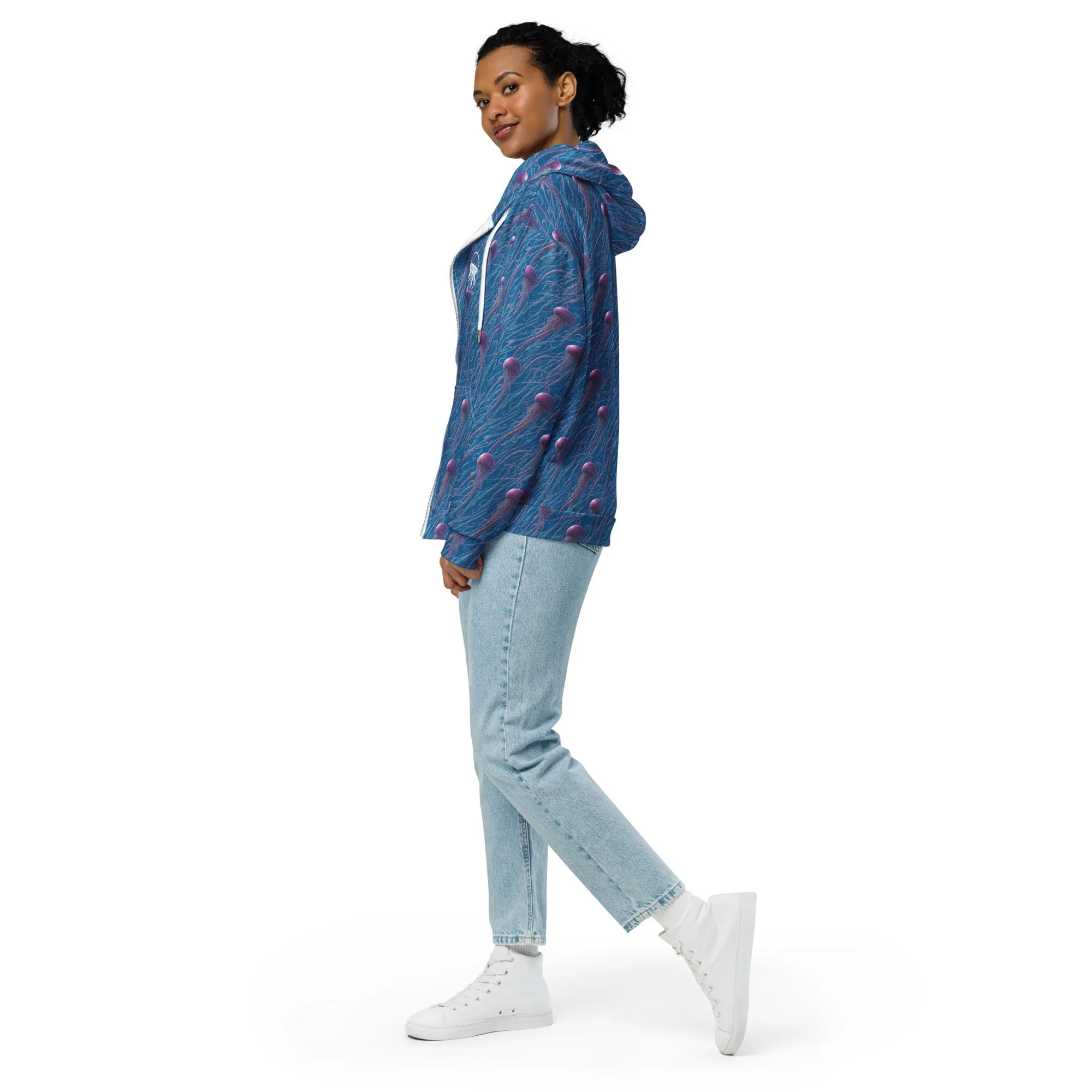 Unisex Comfort Zip Hoodie - Blue and Violet Jellyfishes