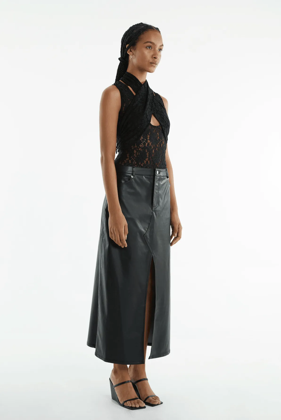 VAGABOND PU JEAN SKIRT | BLACK