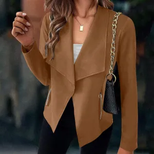 Vintage Beige Brown Suede Jacket - Women's Slim Cardigan