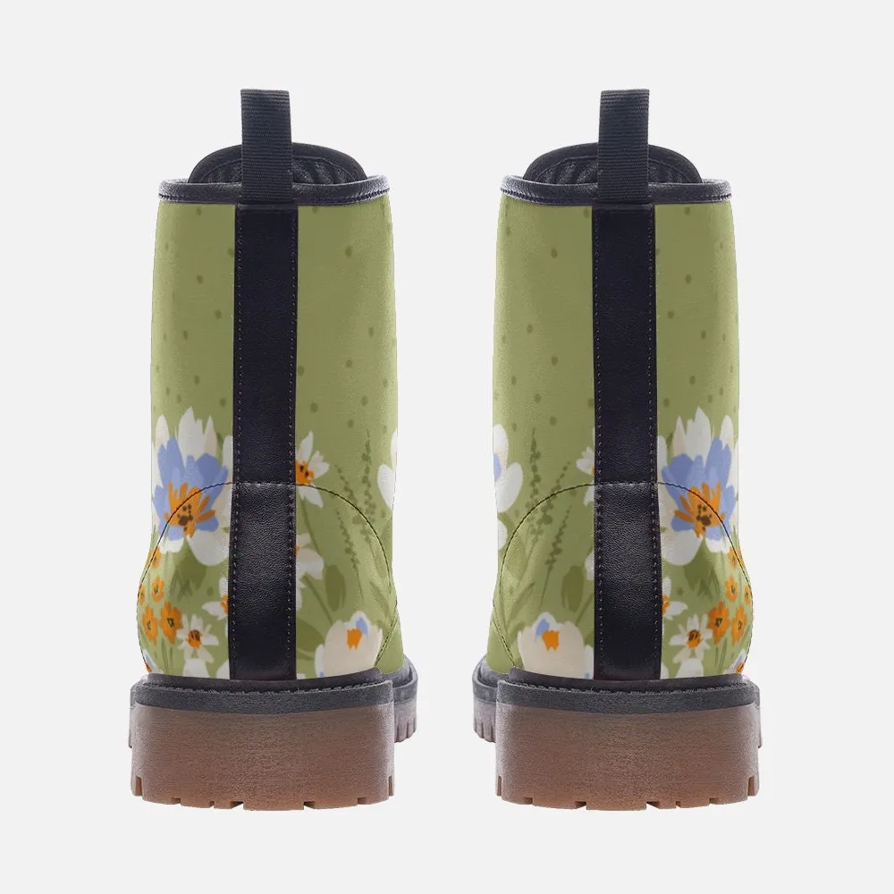 Vintage Floral Pastel Green Vegan Leather Unisex Boots