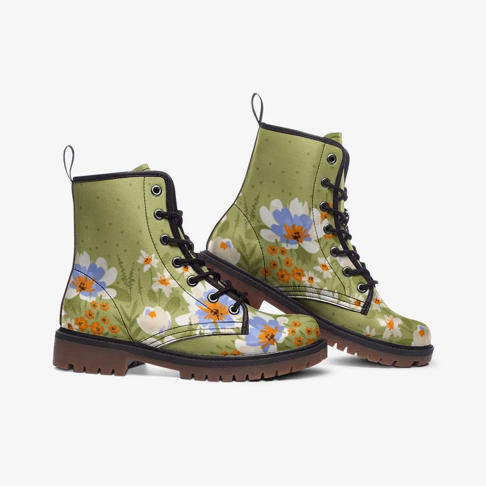 Vintage Floral Pastel Green Vegan Leather Unisex Boots