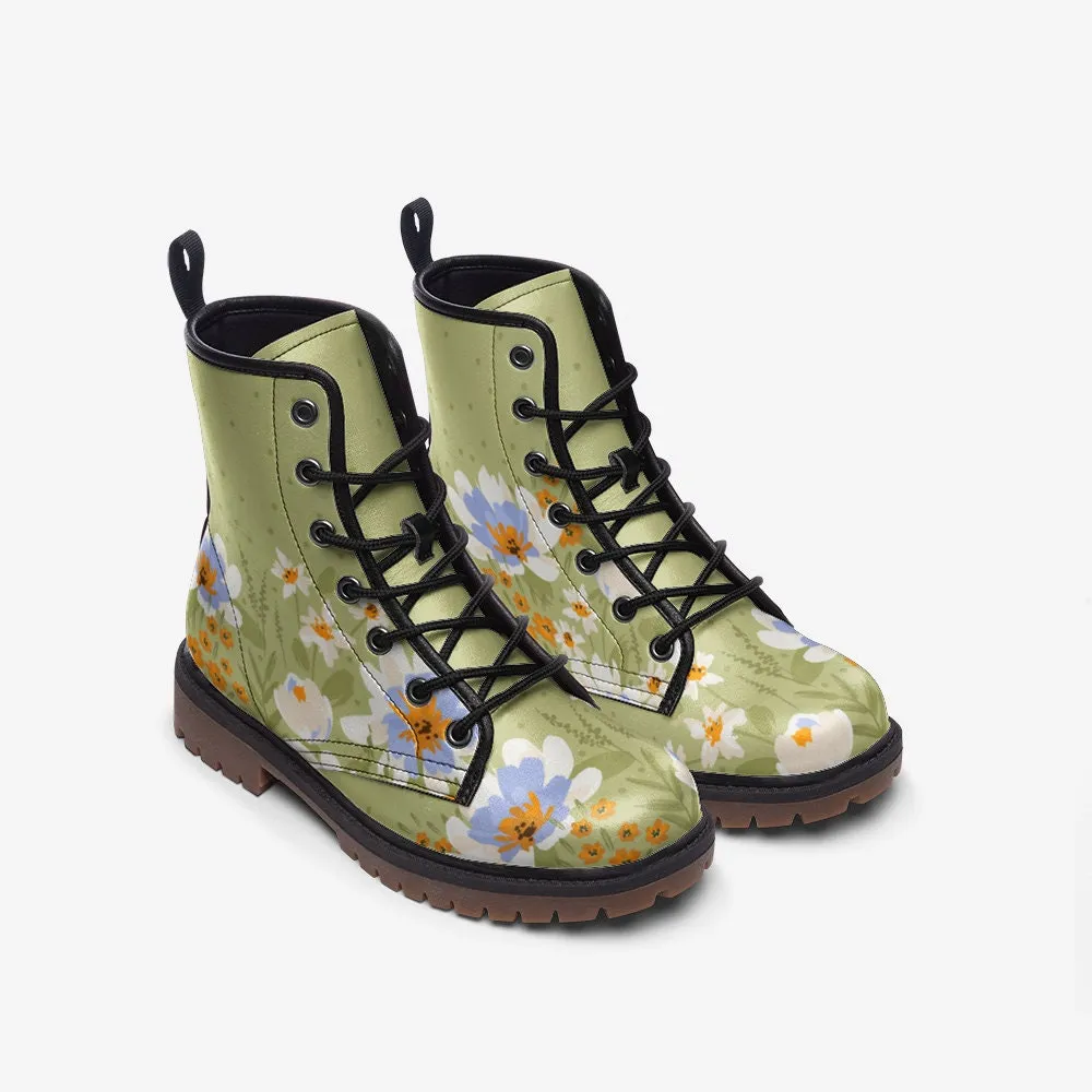 Vintage Floral Pastel Green Vegan Leather Unisex Boots