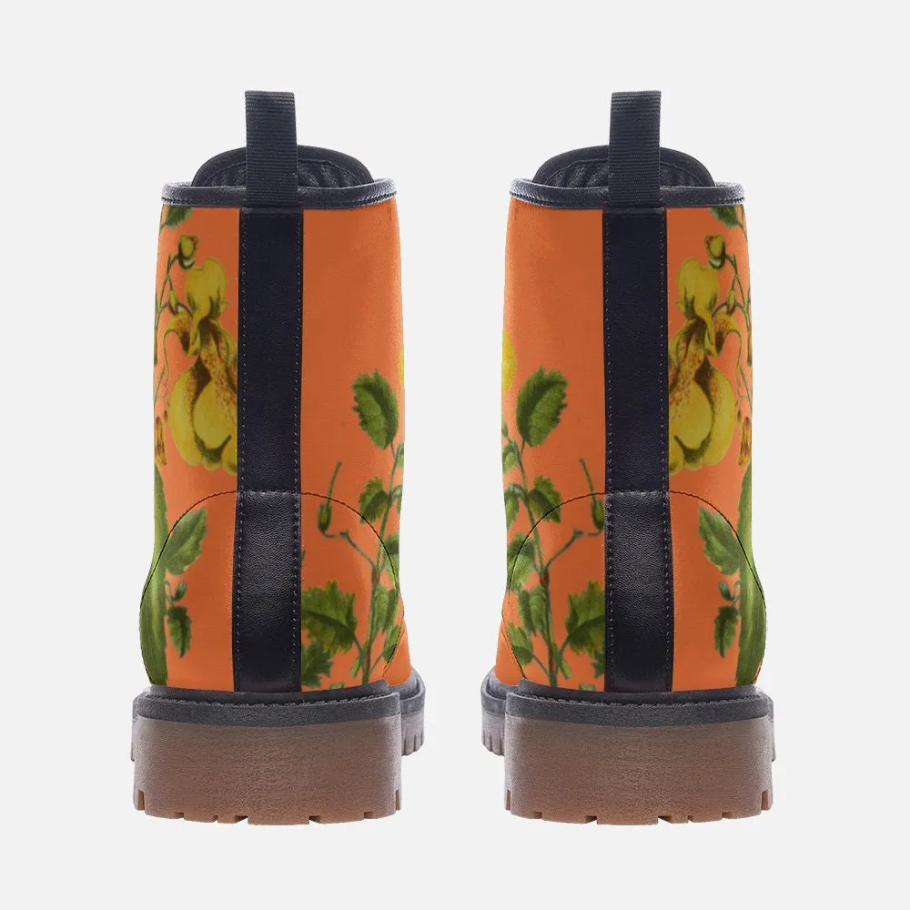 Vintage Flowers Orange Vegan Leather Unisex Boots