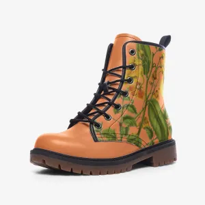 Vintage Flowers Orange Vegan Leather Unisex Boots