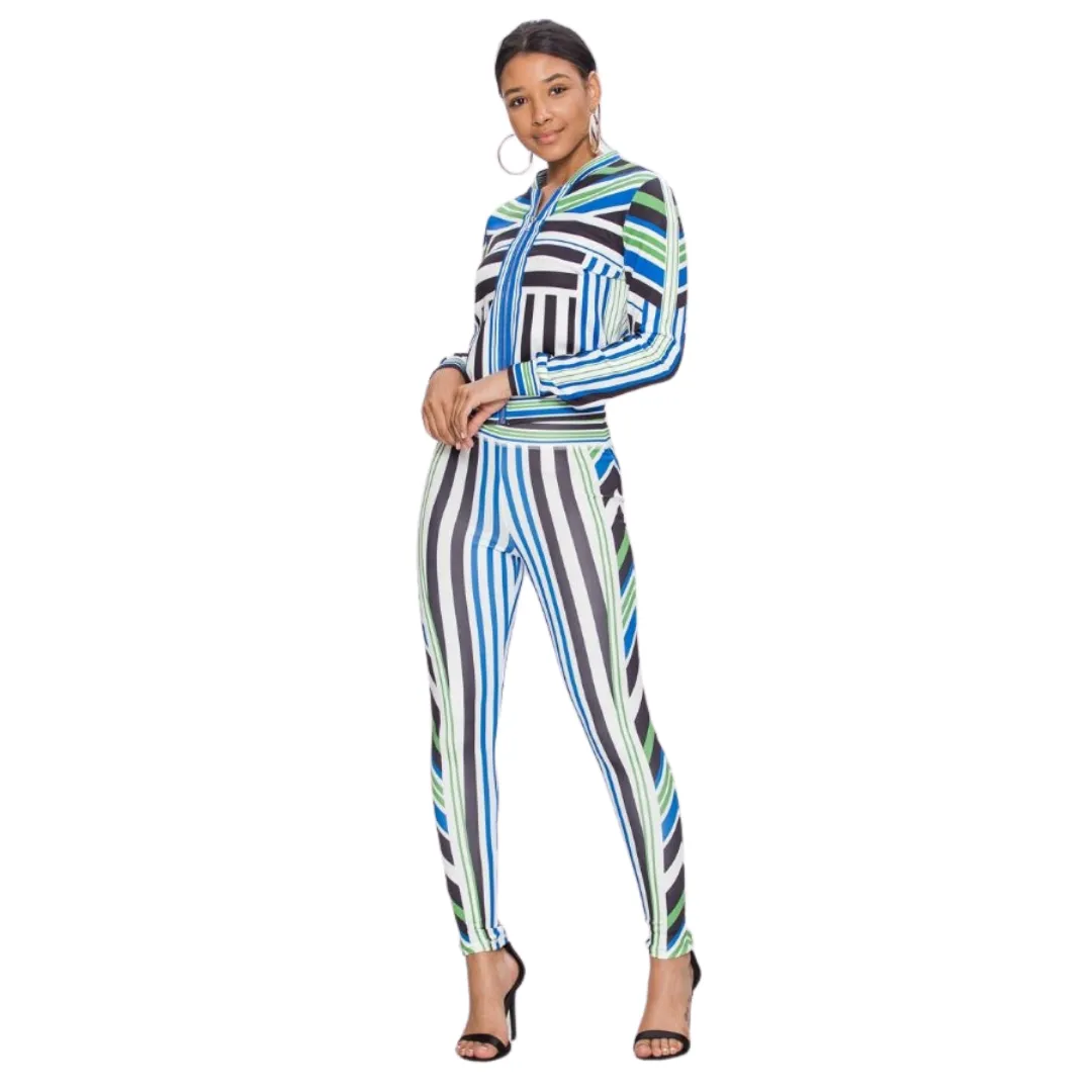Vintage Stripe Track Suit - Cream