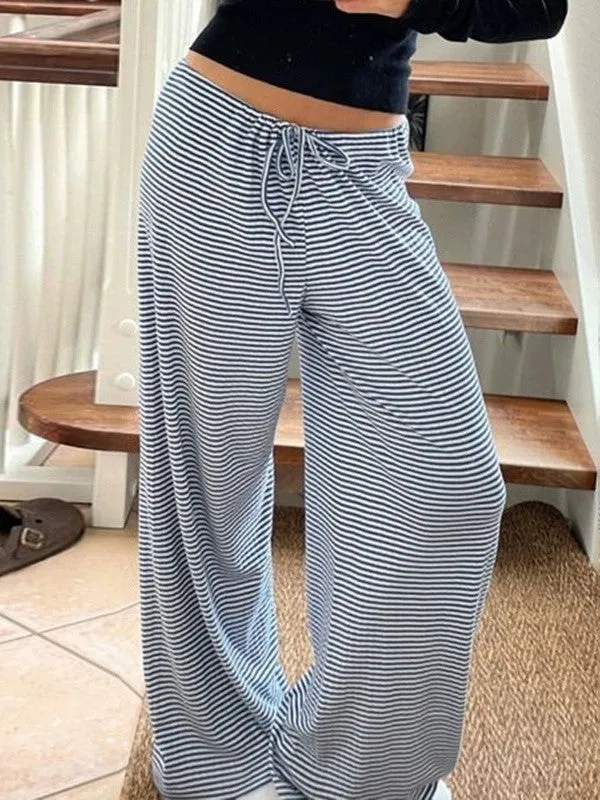 Vintage Striped Drawstring Low Waist Pants