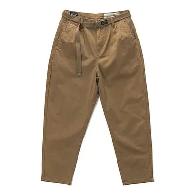 Washed 100% Cotton Woven Tapered Cargo Pants - Men's Fashion Casual Loose Straight Trousers with Belt
