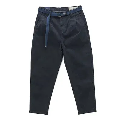 Washed 100% Cotton Woven Tapered Cargo Pants - Men's Fashion Casual Loose Straight Trousers with Belt