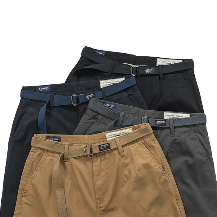 Washed 100% Cotton Woven Tapered Cargo Pants - Men's Fashion Casual Loose Straight Trousers with Belt