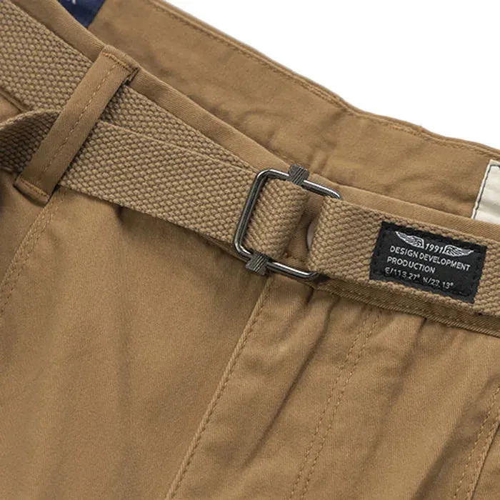 Washed 100% Cotton Woven Tapered Cargo Pants - Men's Fashion Casual Loose Straight Trousers with Belt