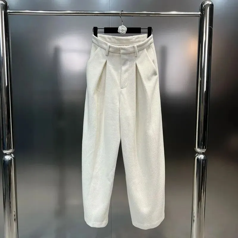 White Coat, Straight Pants , Large Flower Strapless Top