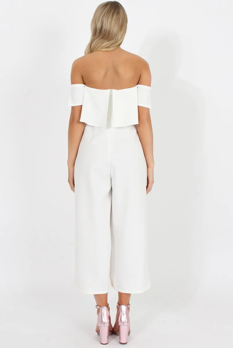 White Off The Shoulder Jumpsuit - Kyda