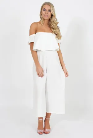 White Off The Shoulder Jumpsuit - Kyda