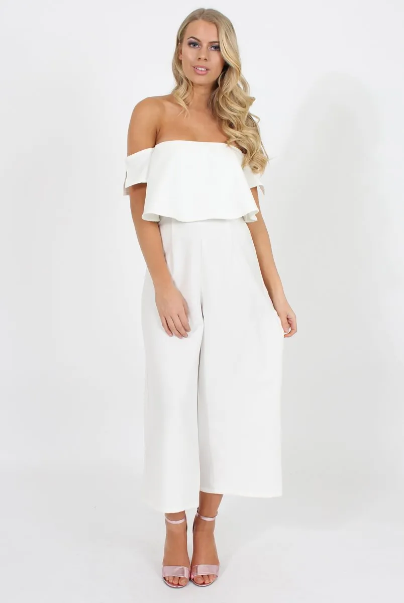 White Off The Shoulder Jumpsuit - Kyda