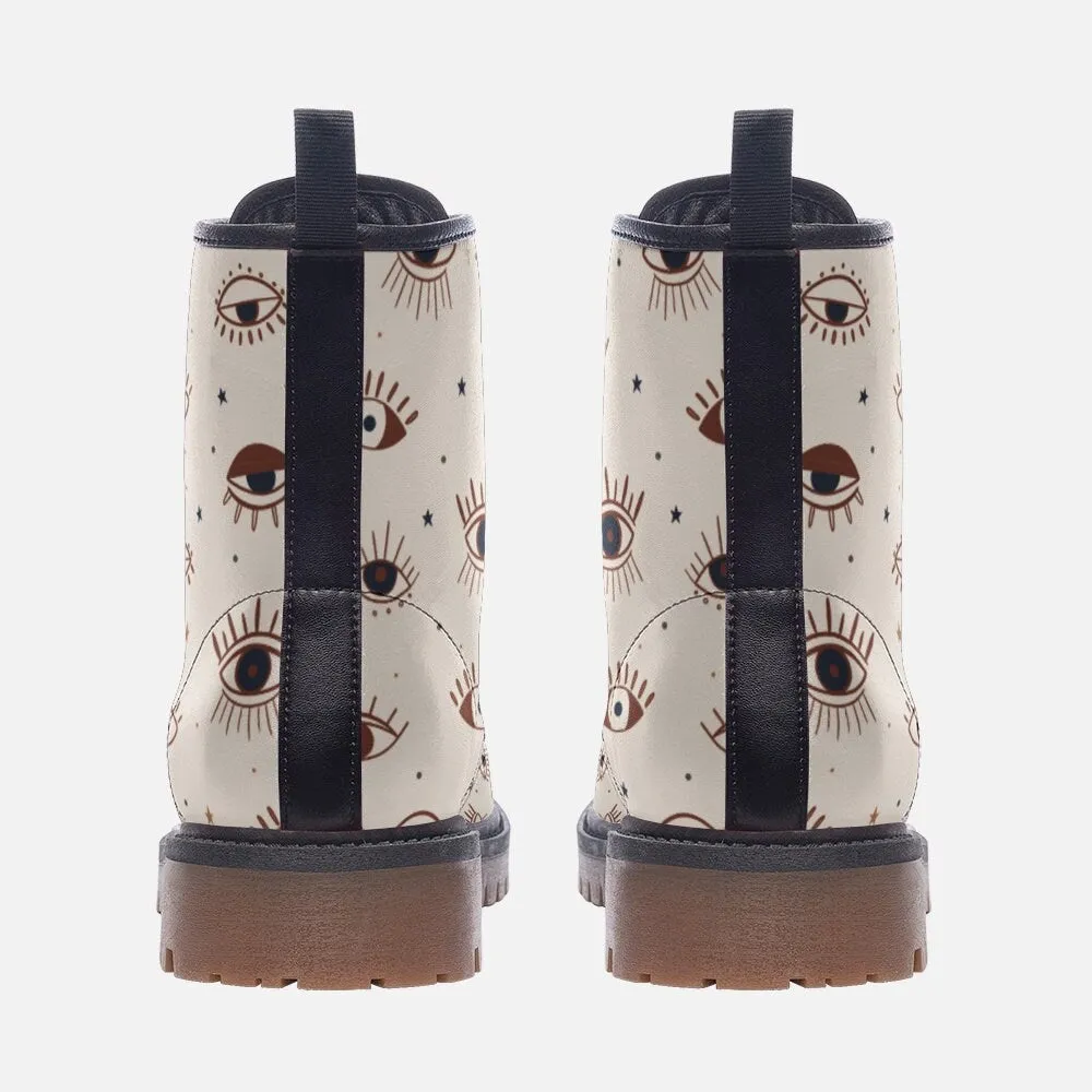 Witchy Eye Beige Vegan Leather Unisex Boots