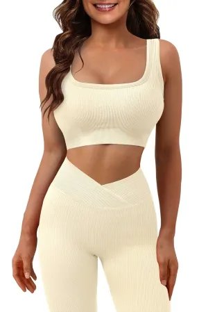 Women 2 Piece Outfits Workout Set Slim Fit Gym Yoga Leggings with Tank Top Tracksuit