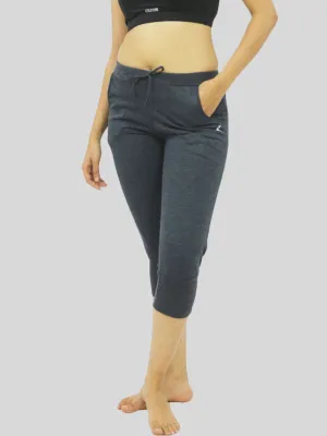 Women Blue-Melange Solid Capri- HOP SPORTS CAPRI-BL-ML