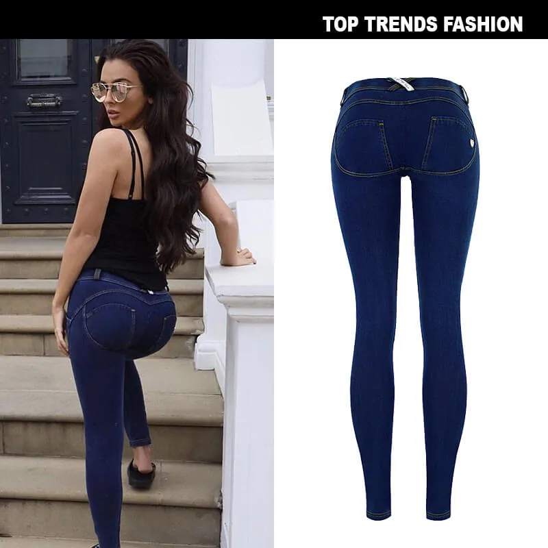 Women Exercise Yoga Pants Low Waisted Jeans Elasticity Skinny Pants