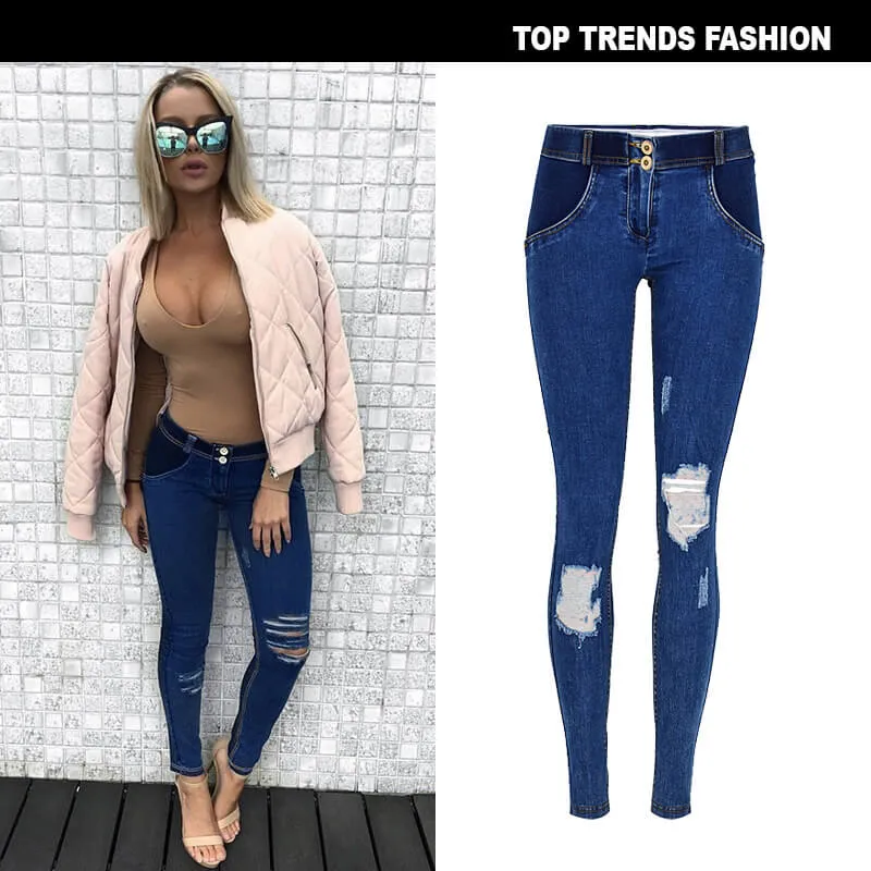 Women Exercise Yoga Pants Low Waisted Jeans Elasticity Skinny Pants