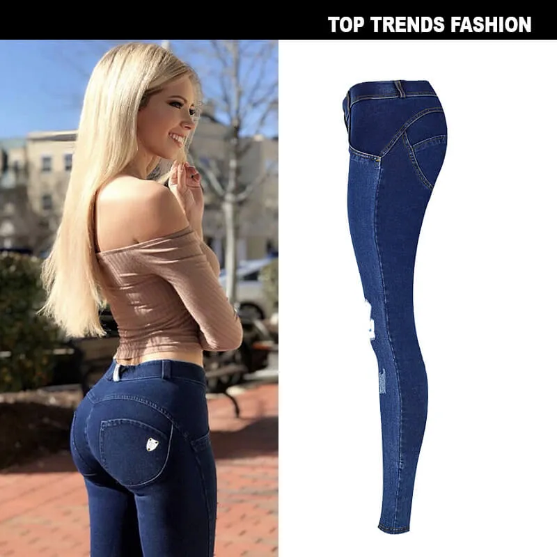 Women Exercise Yoga Pants Low Waisted Jeans Elasticity Skinny Pants