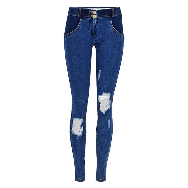 Women Exercise Yoga Pants Low Waisted Jeans Elasticity Skinny Pants
