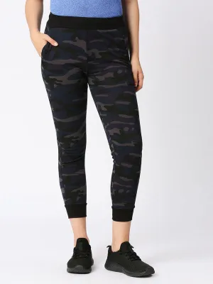 Women Navy Blue Camo Printed Track Pants & Joggers - ZIP TRACK-PRINT CAMO-NY
