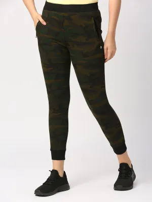 Women Olive Green Camo Printed Track Pants & Joggers - ZIP TRACK-PRINT CAMO-OG