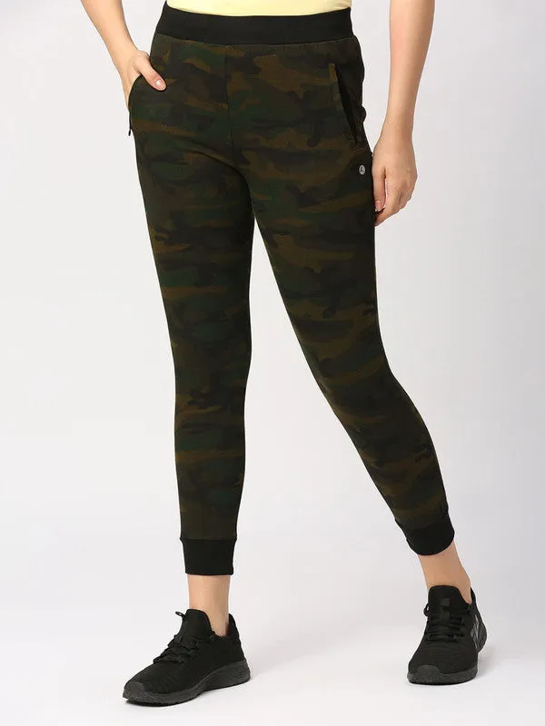 Women Olive Green Camo Printed Track Pants & Joggers - ZIP TRACK-PRINT CAMO-OG