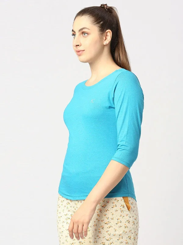 Women Sea Green Melange Solid T-Shirt - Duvet Tee-SG-ML
