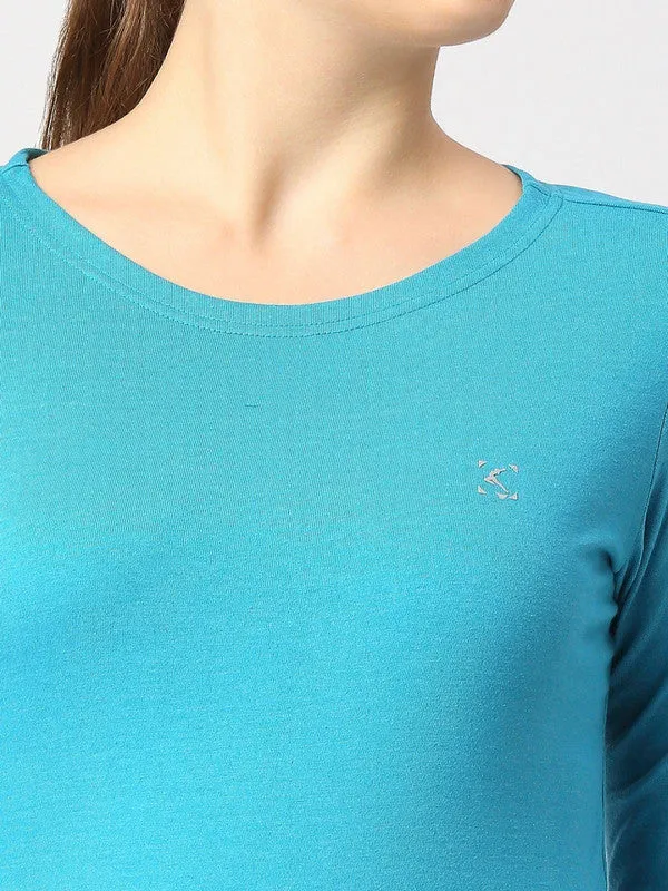 Women Sea Green Melange Solid T-Shirt - Duvet Tee-SG-ML