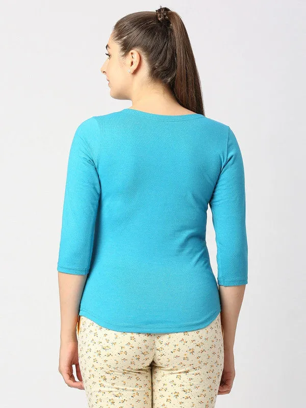 Women Sea Green Melange Solid T-Shirt - Duvet Tee-SG-ML