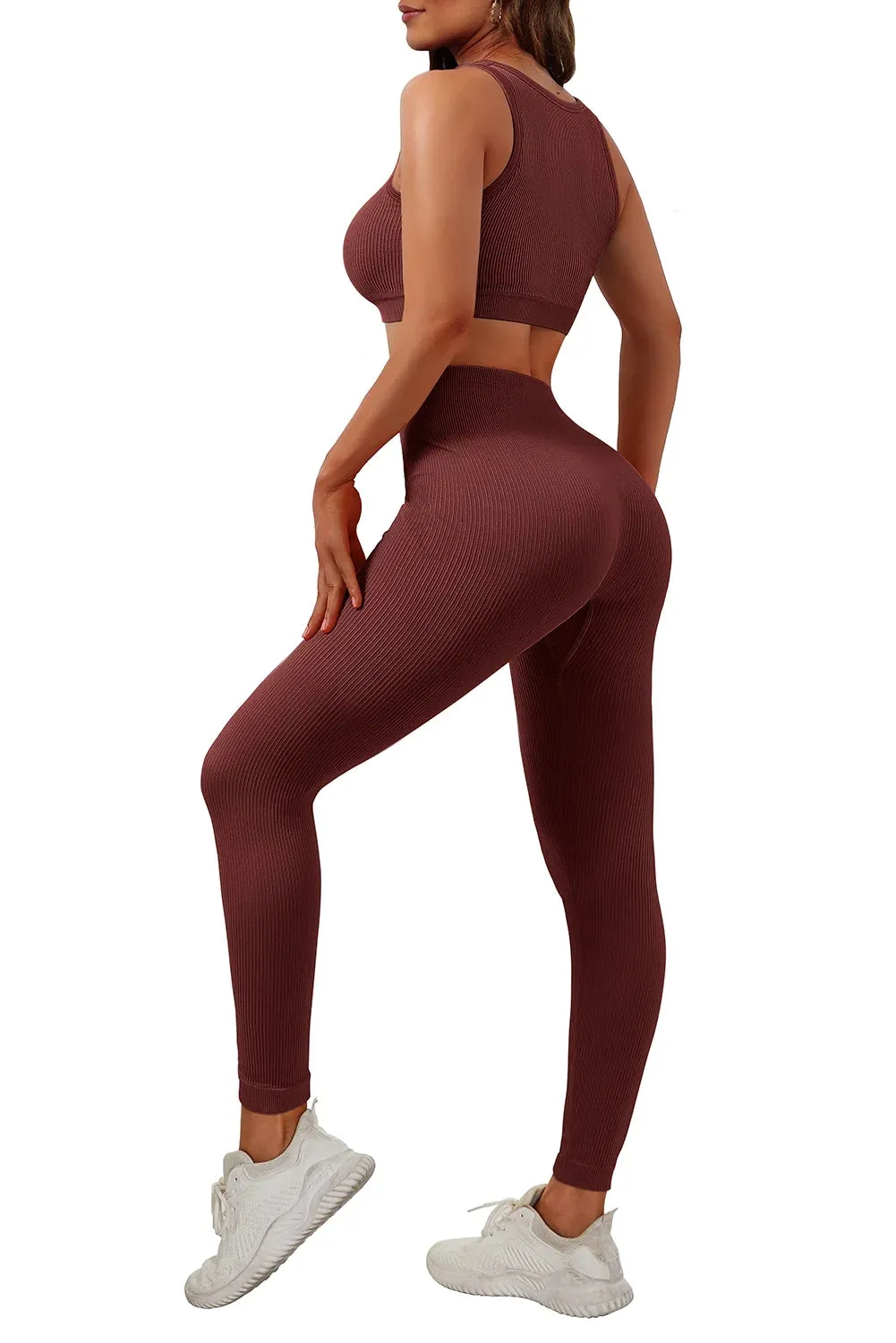 Women's 2-Piece Seamless Workout Set - High-Waisted Yoga Leggings & Crop Tank Top