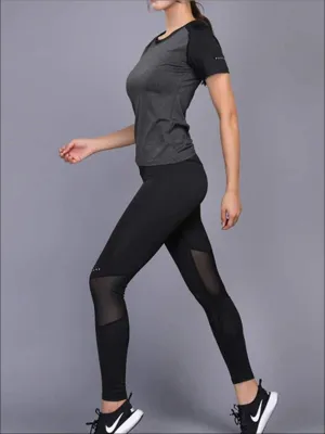 Women's Contrast Panel Workout Top & Leggings Set