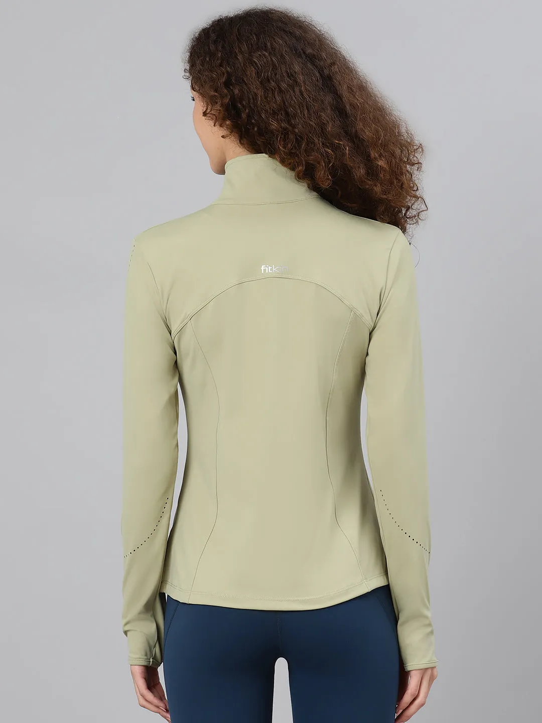 Women's Green Solid Front-Open Active Jacket