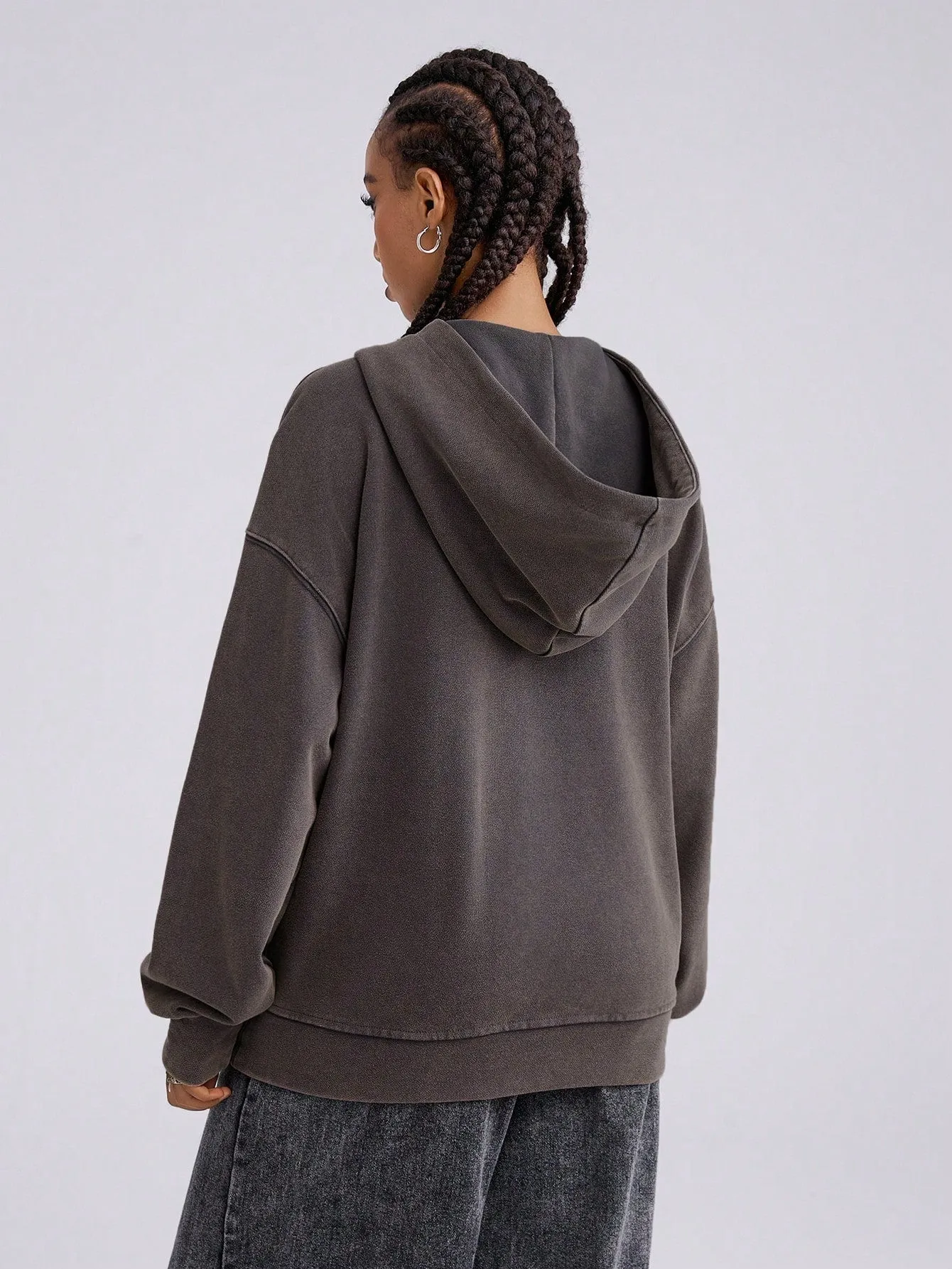 Women's Hooded Drawstring Sweatshirt - Solid Color Long Sleeves