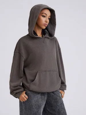 Women's Hooded Drawstring Sweatshirt - Solid Color Long Sleeves