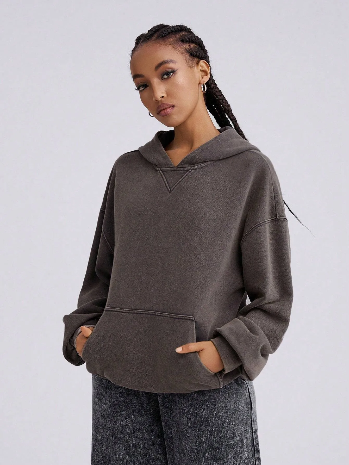 Women's Hooded Drawstring Sweatshirt - Solid Color Long Sleeves