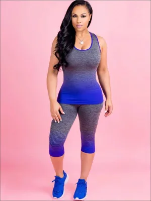 Women's Ombre Sleeveless Workout Top & Capri Leggings Set