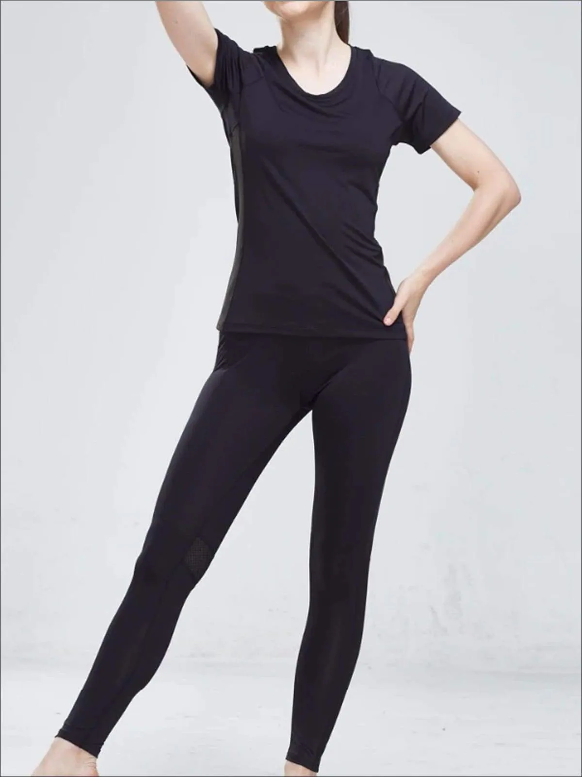 Women's Perforated Detail Workout Top & Leggings Set