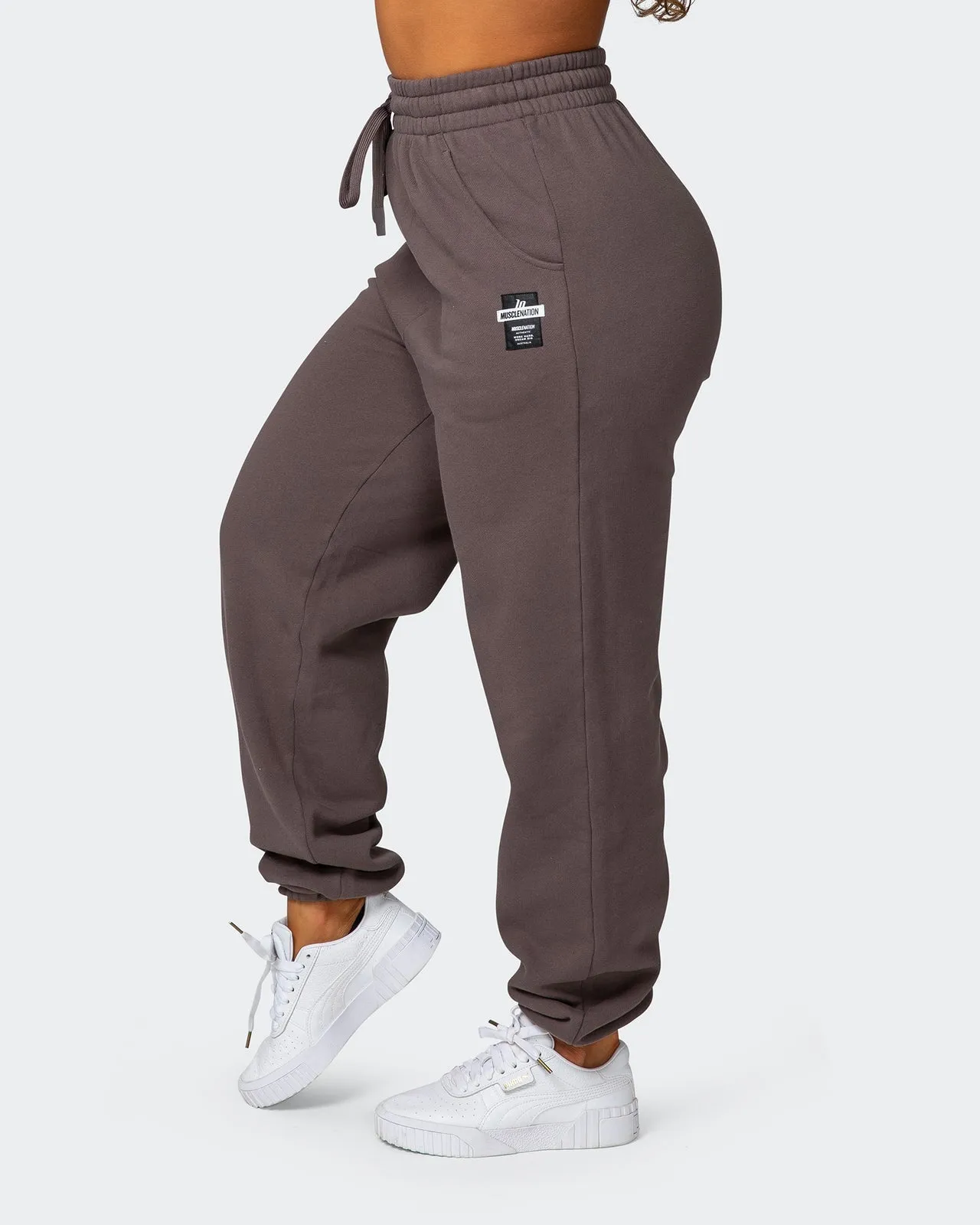 Womens Slouchy Vintage Trackies - Dark Taupe