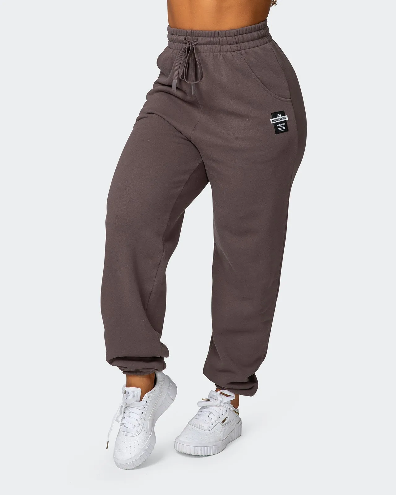 Womens Slouchy Vintage Trackies - Dark Taupe