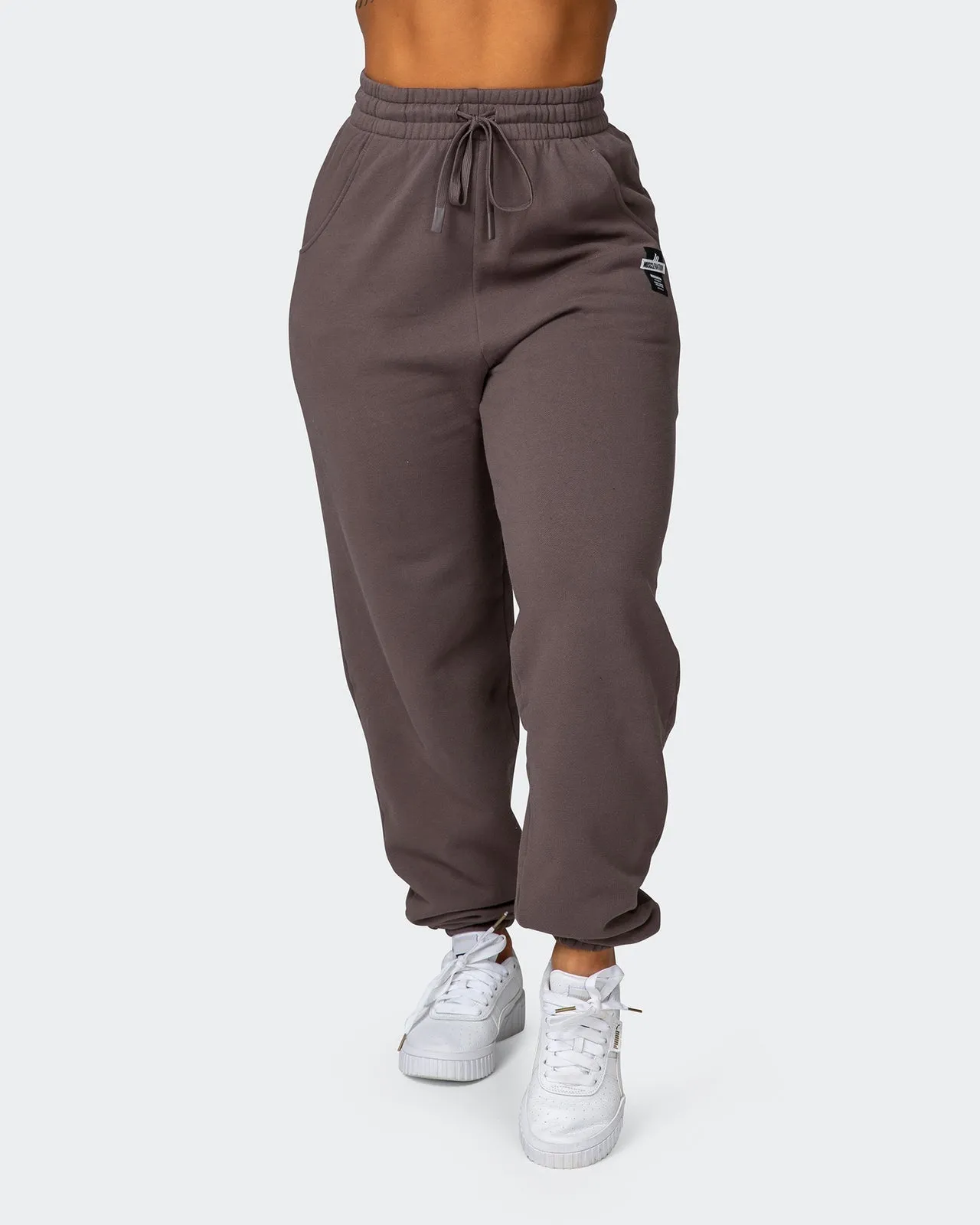 Womens Slouchy Vintage Trackies - Dark Taupe