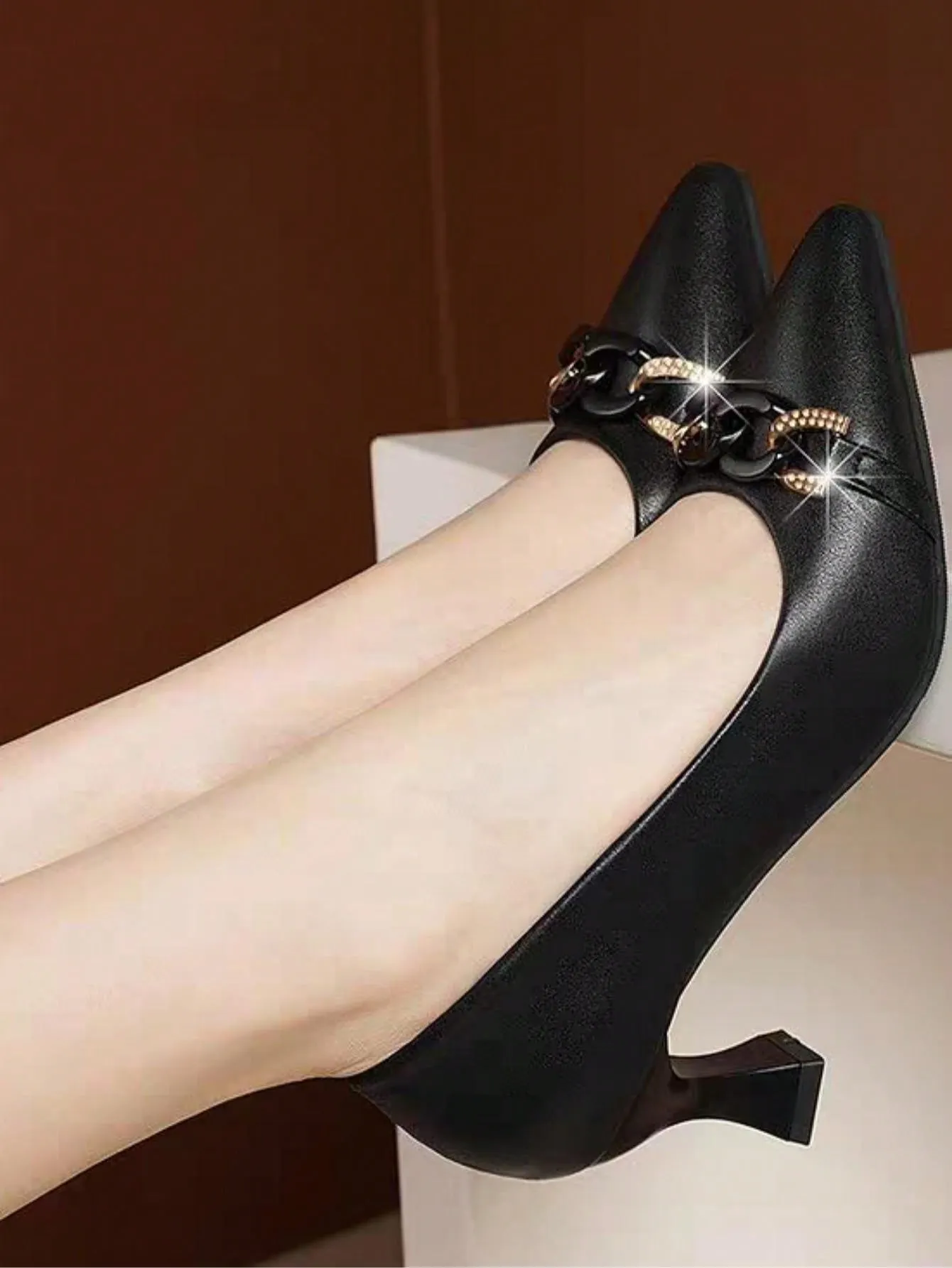 Women's Soft Leather Slip-On High Heel Shoes, 2024 Spring/Autumn Fashionable Versatile Elegant Office Work Pumps