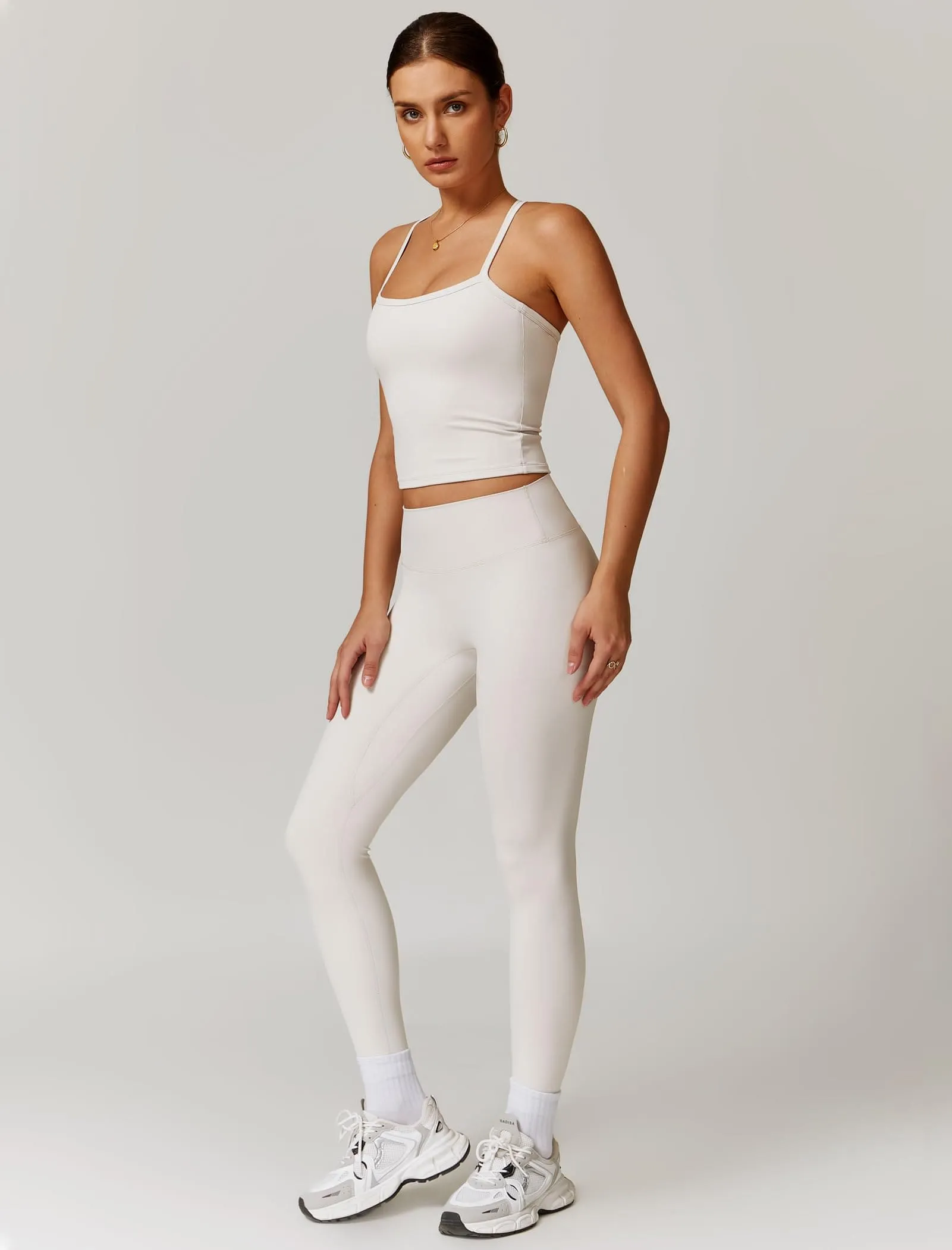 Womens Workout Sets Two Piece Seamless Stretch Cross Back Tank Top Matching Tummy Control High Waist Leggings Set 2 Piece For Women Gym Yoga Active Wear Outfits Athletic Work Out Clothes Light Grey